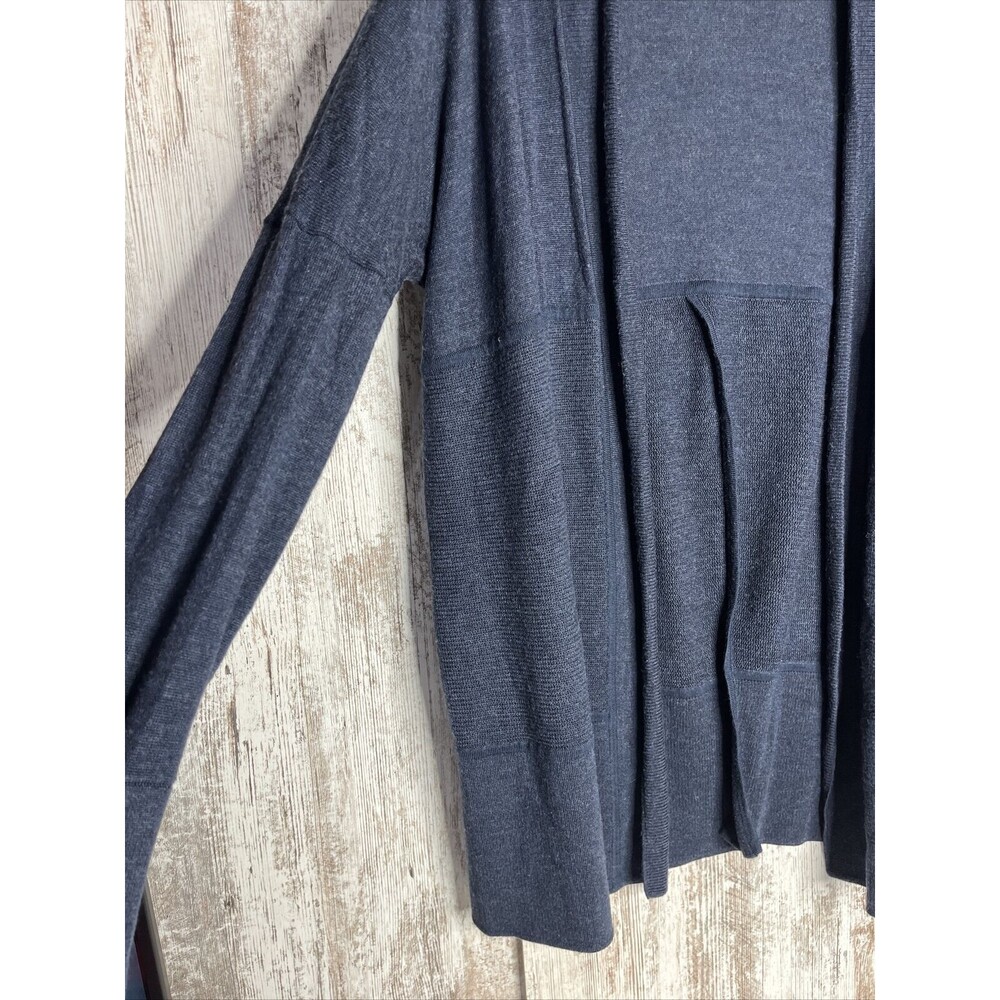 Lululemon Merino Wool-Blend Ribbed Long Sleeve Wrap Sweater Cardigan Blue Sz 8 - Picture 2 of 16